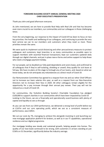 YORKSHIRE BUILDING SOCIETY ANNUAL GENERAL MEETING 2020  CHIEF EXECUTIVES PRESENTATION  Thank you