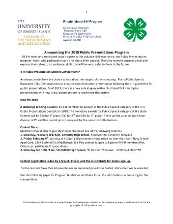 UNIVERSITY  Announcing the 2018 Public Presentations Program  All 4-H members are invited to