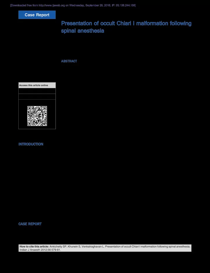 presentation of occult chiari i malformation following