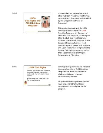 USDA Civil Rights  to ensure benefits of Child Nutrition  Benefits of Child Nutrition Programs