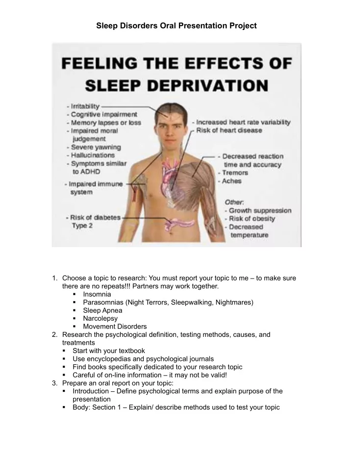 sleep disorders oral presentation project