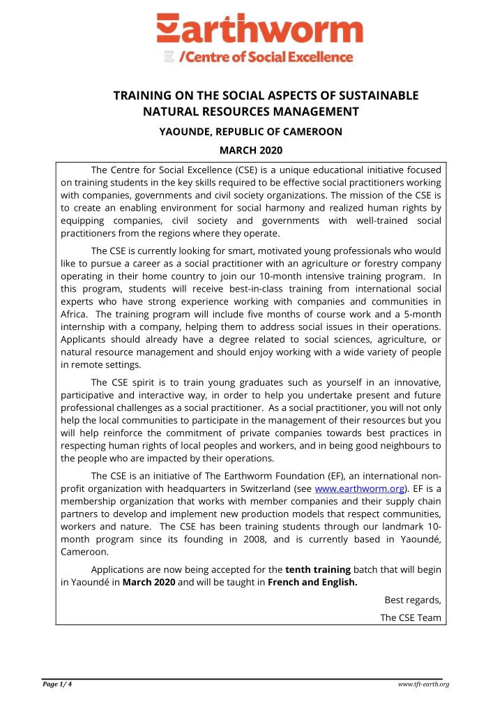 training on the social aspects of sustainable natural