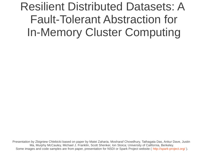 resilient distributed datasets a fault tolerant