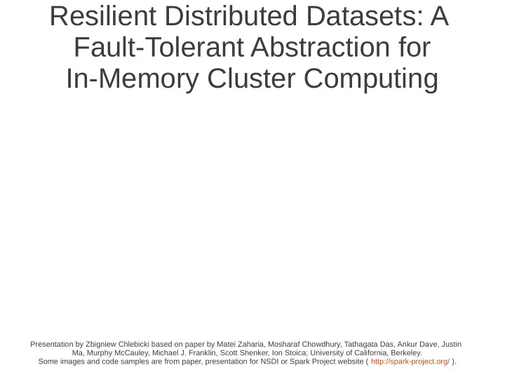 resilient distributed datasets a fault tolerant