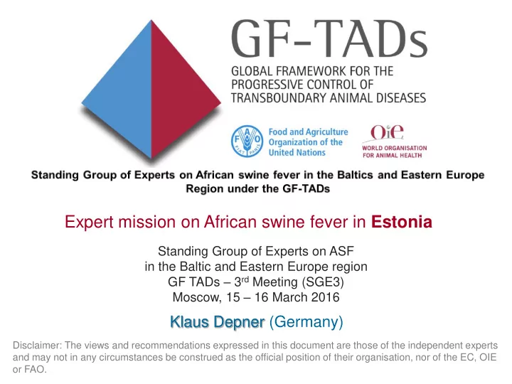 expert mission on african swine fever in estonia