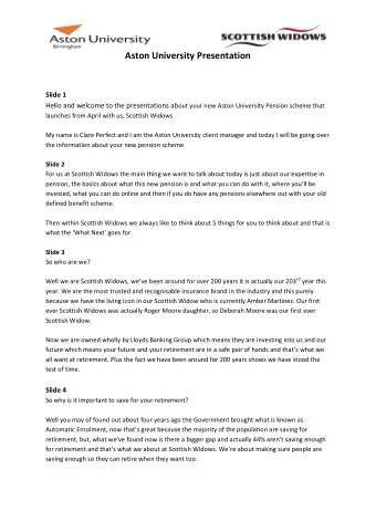 Aston University Presentation  Slide 1 Hello and welcome to the presentations ab out your new Aston