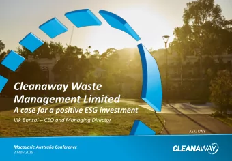 Cleanaway Waste  Management Limited  A case for a positive ESG investment Vik Bansal  CEO and