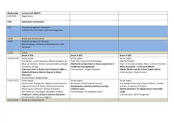 Wednesday  Lecture hall: BRATTI  8.30-9.00  Registration  9.00  Opening &amp; introduction  9.15