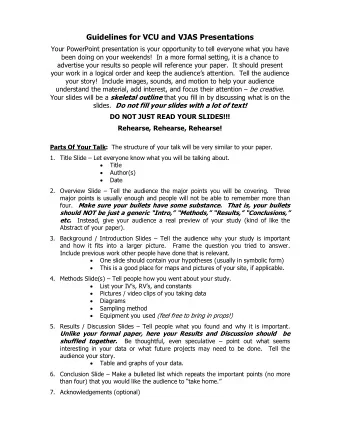 Guidelines for VCU and VJAS Presentations  Your PowerPoint presentation is your opportunity to tell