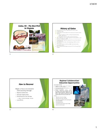 2/18/20  Galax, VA  The Best Pick  In Virginia  History of Galax  Incorporated as a town in