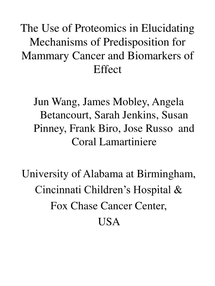 mammary cancer and biomarkers of