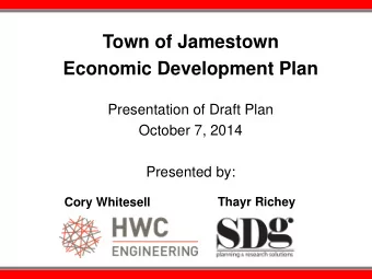 Town of Jamestown  Economic Development Plan  Presentation of Draft Plan  October 7, 2014