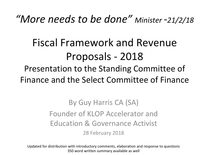 fiscal framework and revenue proposals 2018