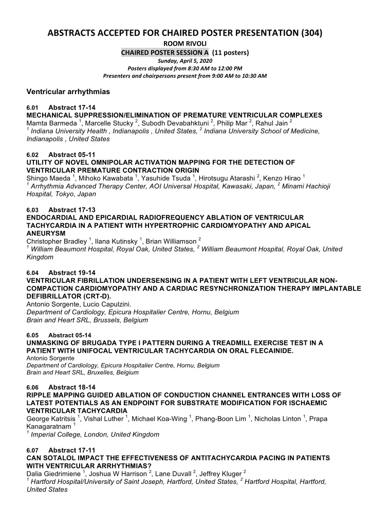 abstracts accepted for chaired poster presentation 304
