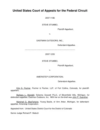 United States Court of Appeals for the Federal Circuit  2007-1186  STEVE STUMBO,