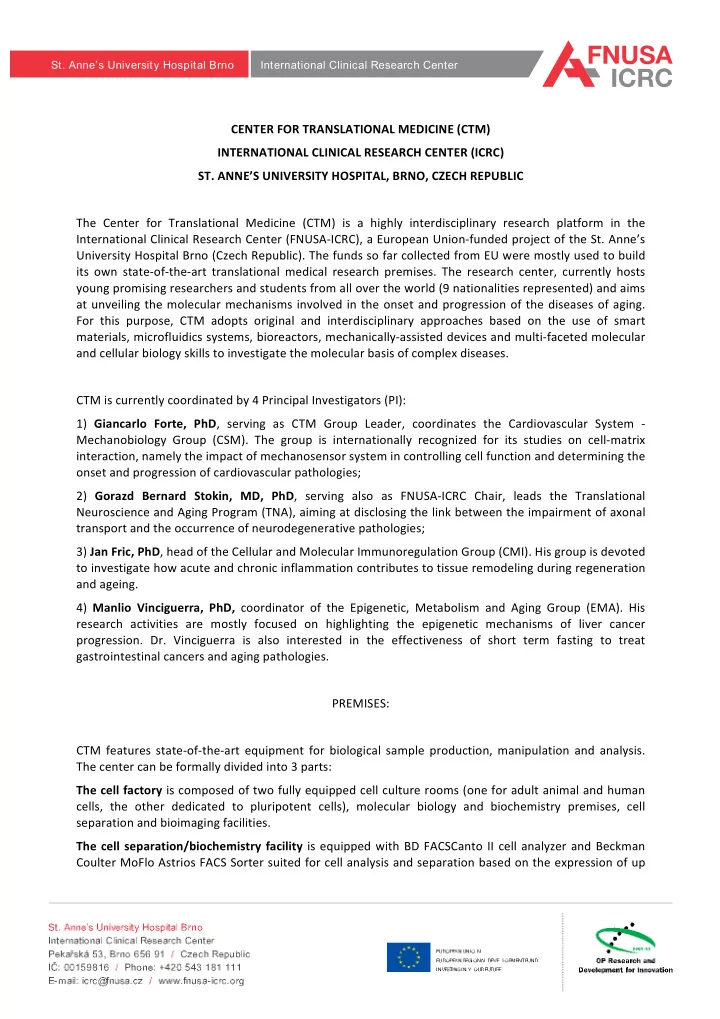 center for translational medicine ctm international