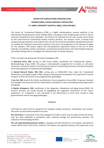 CENTER FOR TRANSLATIONAL MEDICINE (CTM)  INTERNATIONAL CLINICAL RESEARCH CENTER (ICRC)  ST.