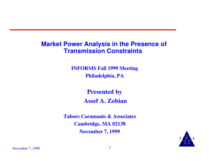 market power analysis in the presence of transmission
