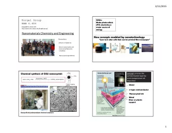 Nanomaterials Chemistry and Engineering  New concepts enabled by nanotechnology:  Photovoltaics