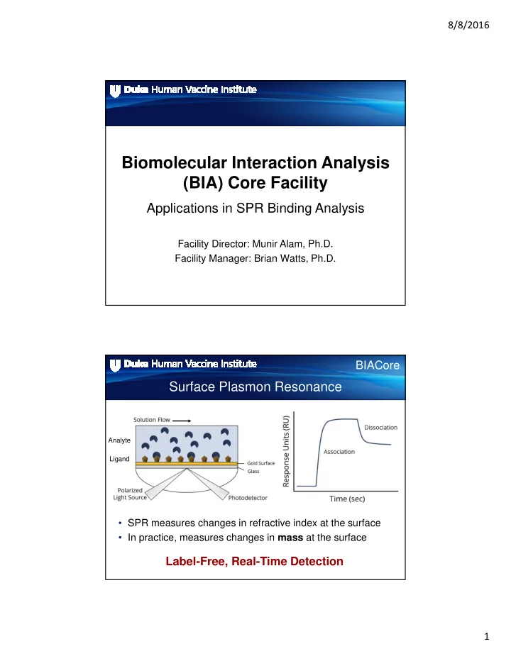 biomolecular interaction analysis bia core facility