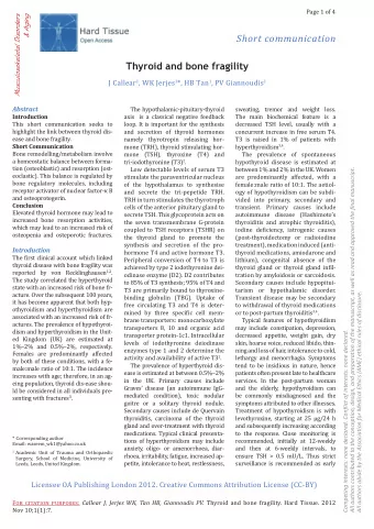 Short c ommunication Thyroid and bone fragility J Callear 1 , WK Jerjes 1 *, HB Tan 1 , PV