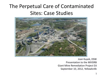 The Perpetual Care of Contaminated  Sites: Case Studies  Joan Kuyek, DSW  Presentation to the