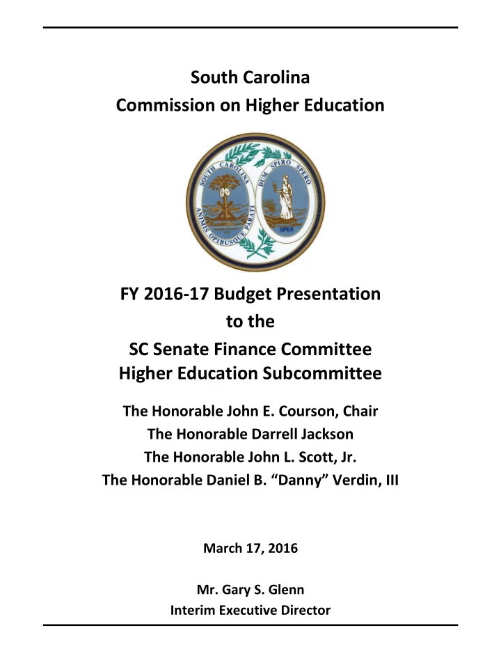 south carolina commission on higher education