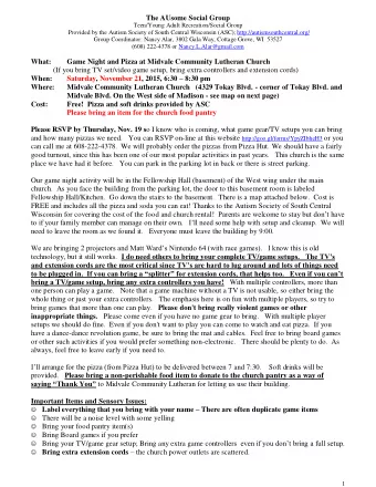 The AUsome Social Group  Teen/Young Adult Recreation/Social Group  Provided by the Autism Society