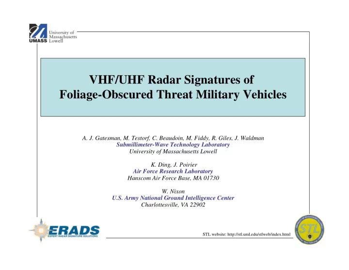vhf uhf radar signatures of foliage obscured threat