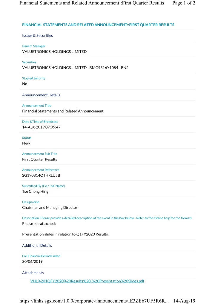 financial statements and related announcement first