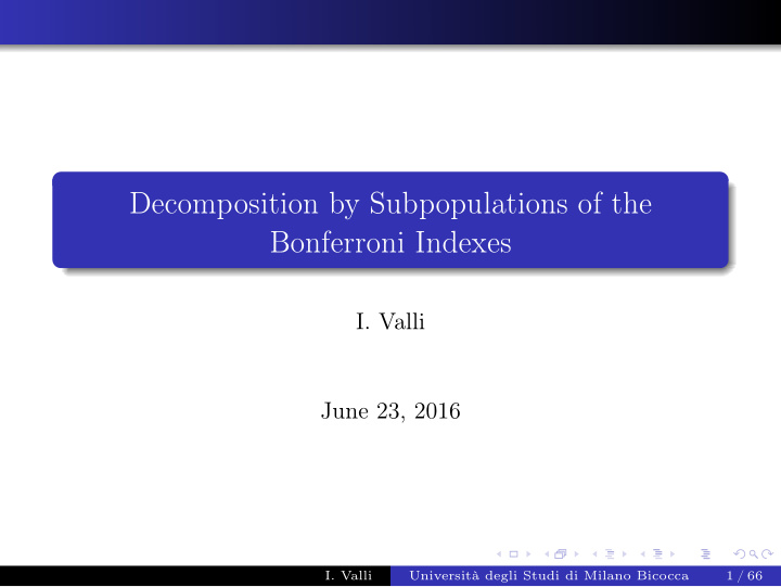 decomposition by subpopulations of the bonferroni indexes