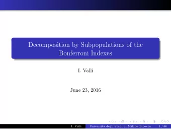Decomposition by Subpopulations of the  Bonferroni Indexes  I. Valli  June 23, 2016  I. Valli