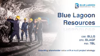 Blue Lagoon  Resources CSE: BLLG OTC: BLAGF FSE: 7BL  Unlocking shareholder value with a