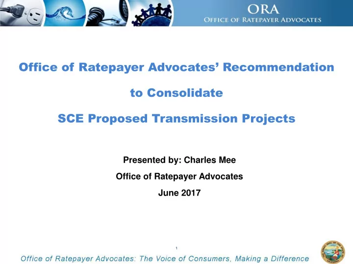 office of ratepayer advocates recommendation to