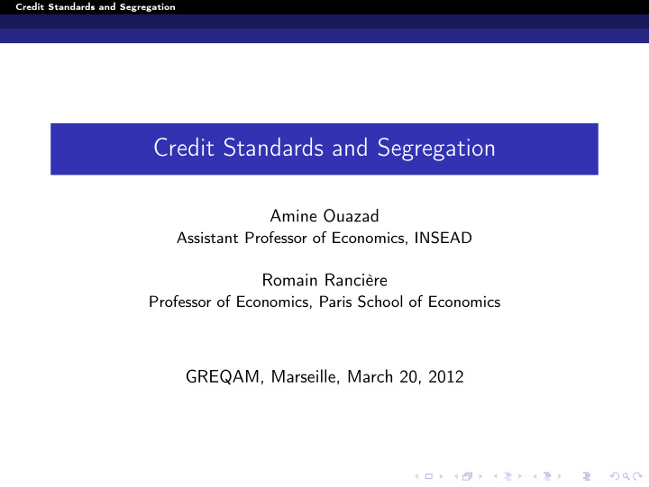 credit standards and segregation