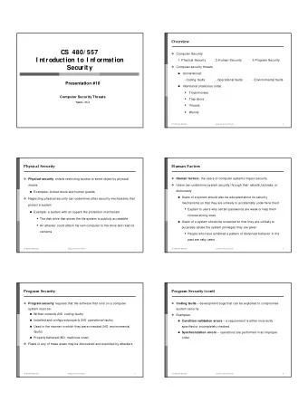 CS 480/ 557  Computer Security  I ntroduction to I nf ormation  1. Physical Security  2.Human