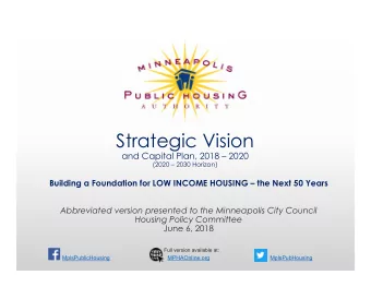 Strategic Vision  and Capital Plan, 2018  2020  (2020  2030 Horizon)  Building a Foundation