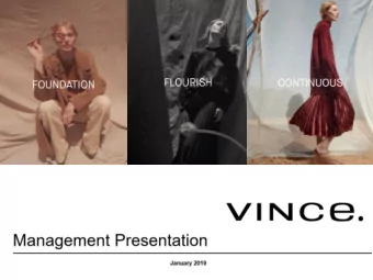 DISCLAIMER This Management Presentation (this Presentation) is the property of Vince Holding