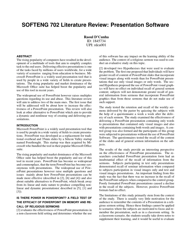 softeng 702 literature review presentation software