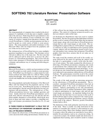 SOFTENG 702 Literature Review: Presentation Software  Raoul DCunha  ID: 1845734  UPI: rdcu001