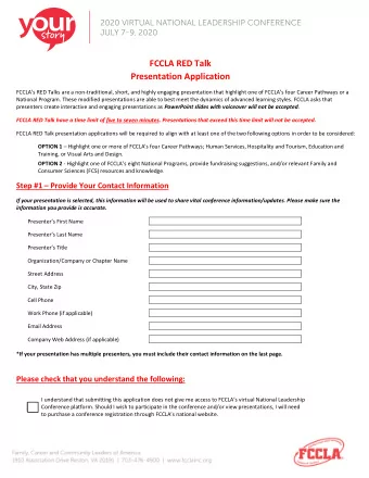 FCCLA RED Talk  Presentation Application FCCLAs RED Talks are a non - traditional, short, and
