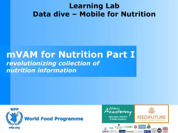 mvam for nutrition part i