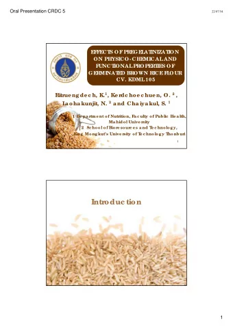 Introduc tion  2  1  22/07/54  Oral Presentation CRDC 5  Ge rmina te d brown ric e  Brown ric e