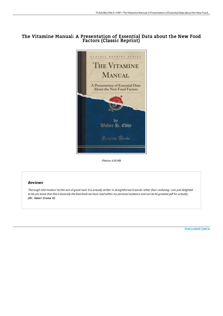 the vitamine manual a presentation of essential data