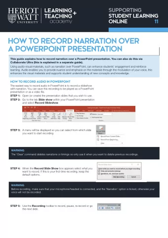 HOW TO RECORD NARRATION OVER  A POWERPOINT PRESENTATION  This guide explains how to record