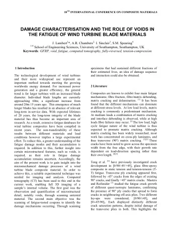 DAMAGE CHARACTERISATION AND THE ROLE OF VOIDS IN  THE FATIGUE OF WIND TURBINE BLADE MATERIALS J.