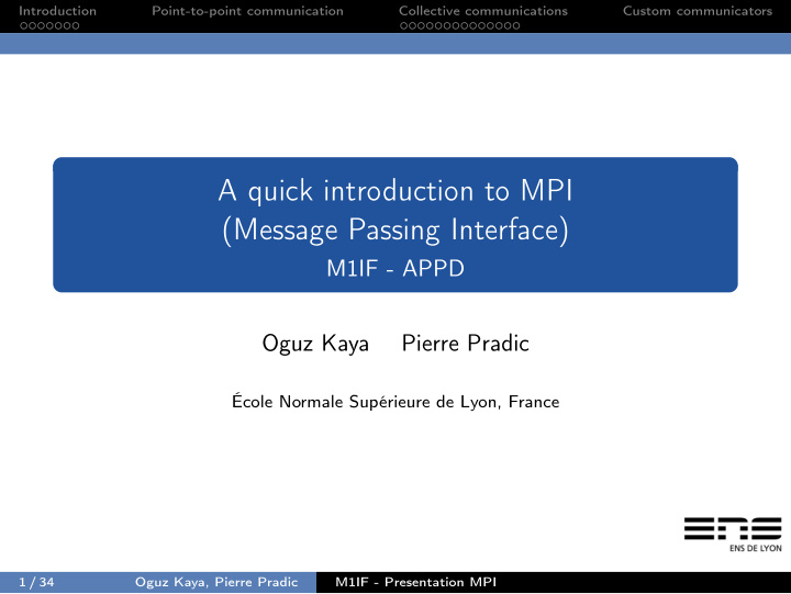 a quick introduction to mpi message passing interface