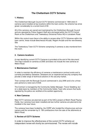 The Cheltenham CCTV Scheme  1. History  The Cheltenham Borough Council CCTV Scheme commenced in