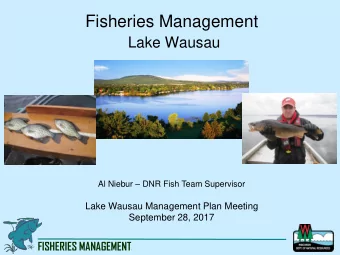 Fisheries Management  Lake Wausau Al Niebur  DNR Fish Team Supervisor  Lake Wausau Management
