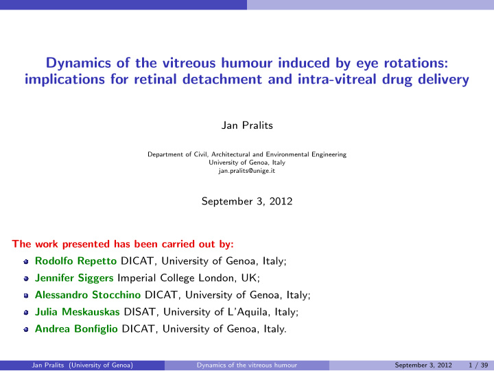 dynamics of the vitreous humour induced by eye rotations